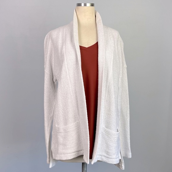 EILEEN FISHER Woven Knit Open Front Cardigan Jacket Duster - White Cotton Medium - Picture 10 of 11